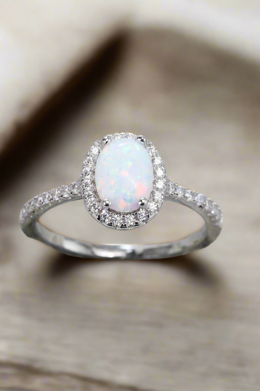 Celestial Glow - Sterling Silver Opal Halo Ring