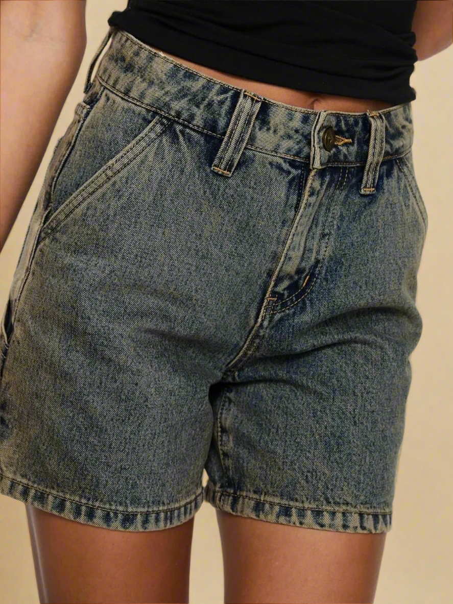 Washed High Rise Denim Shorts