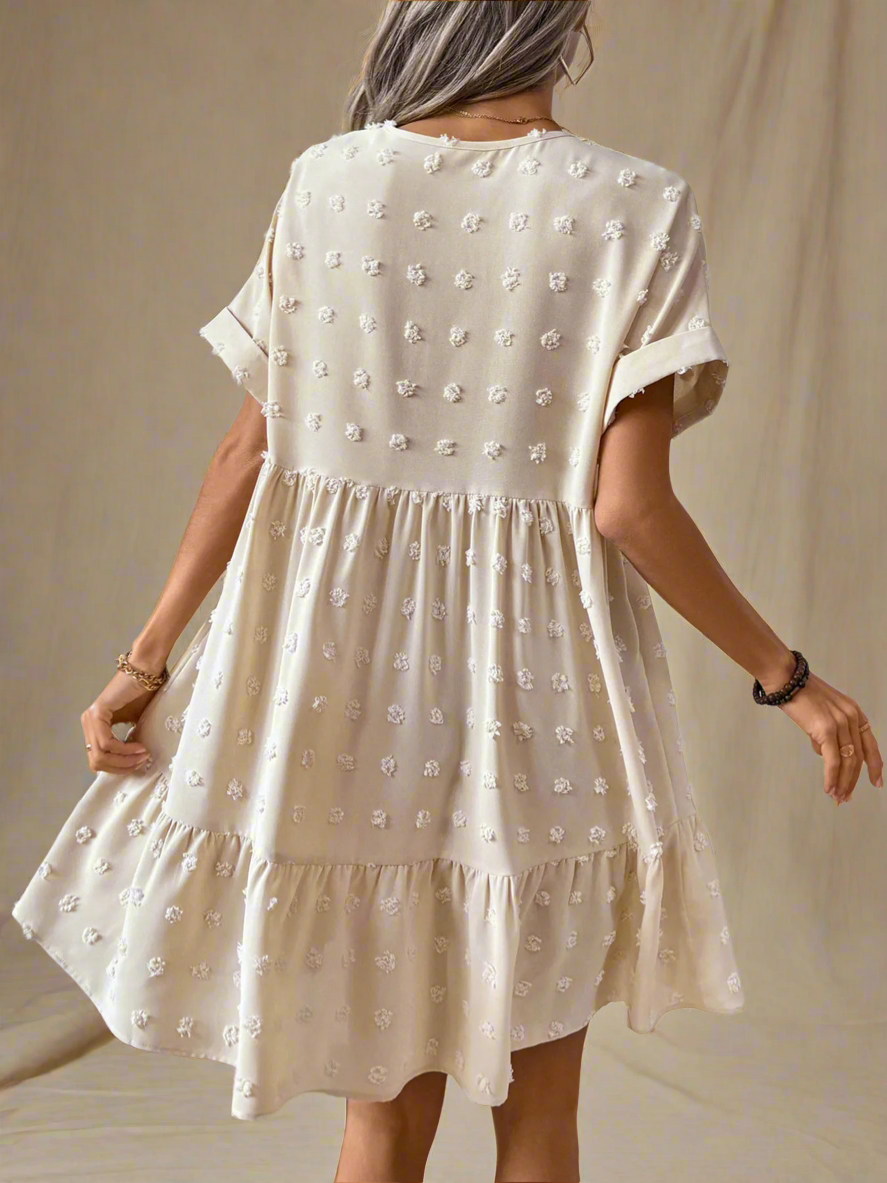 Ruffled Hem Swiss Dot Mini Dress