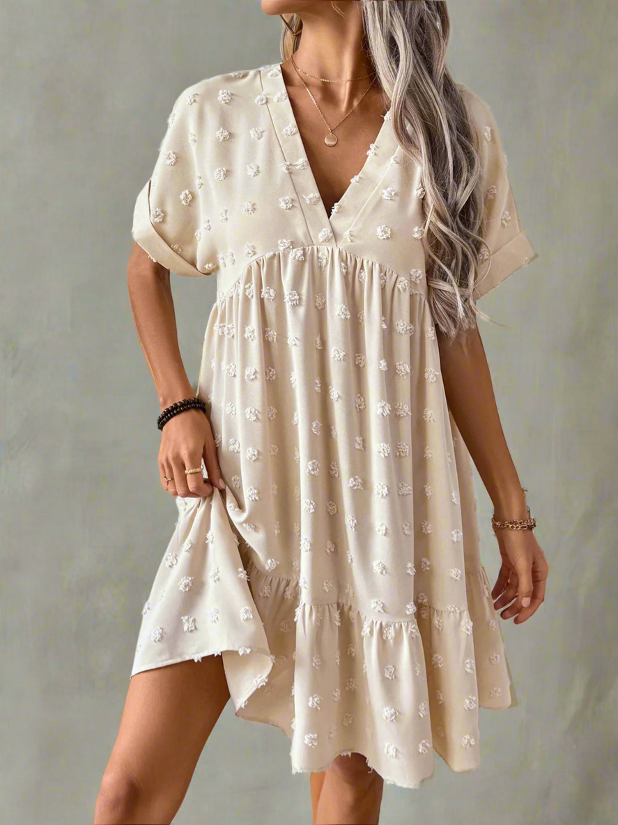 Ruffled Hem Swiss Dot Mini Dress
