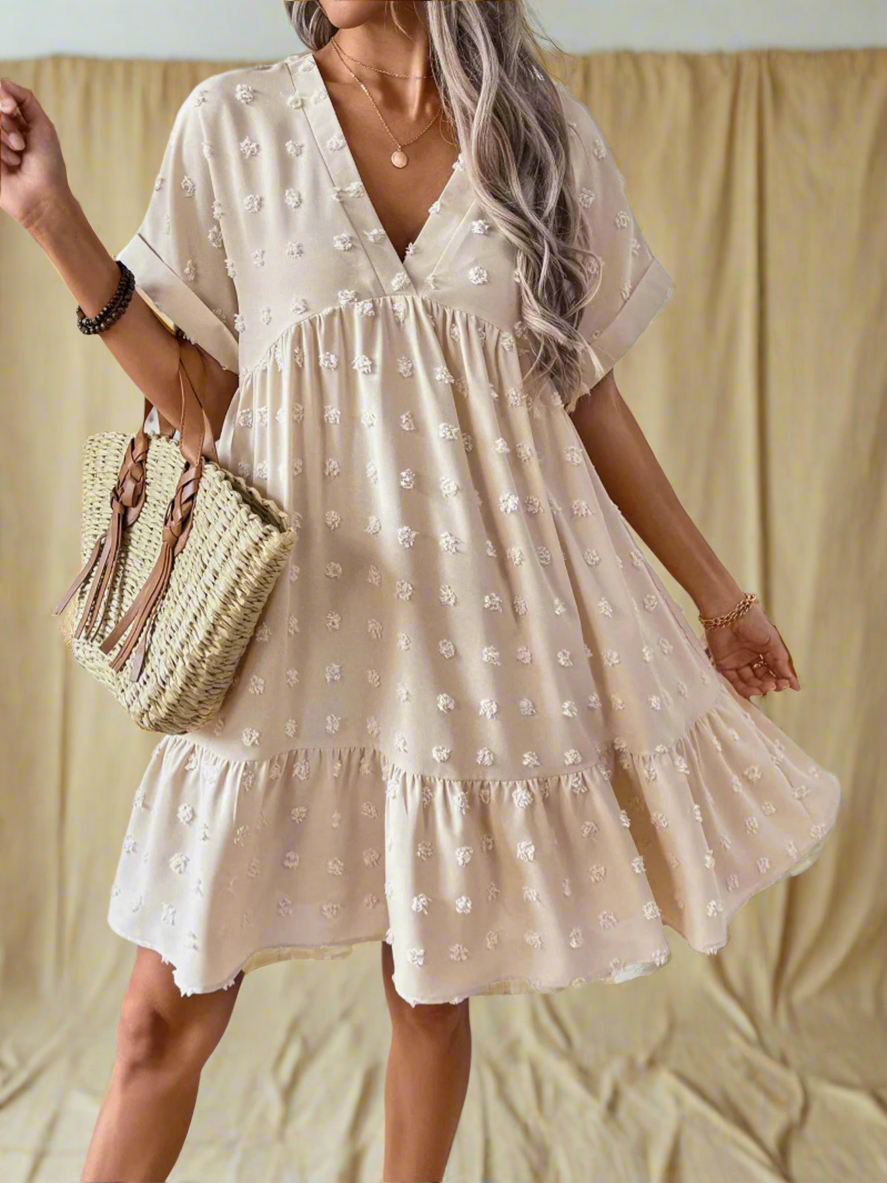 Ruffled Hem Swiss Dot Mini Dress