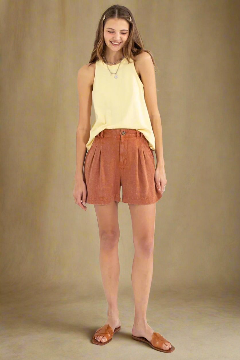 HYFVE High Waist Pleated Linen Shorts
