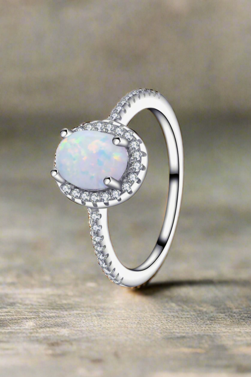 Celestial Glow - Sterling Silver Opal Halo Ring