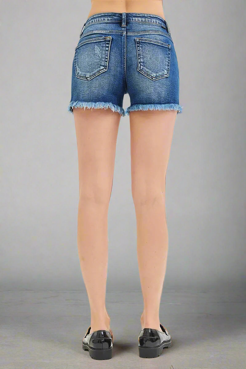 RISEN Full Size Low Rise Frayed Denim Shorts Plus Size