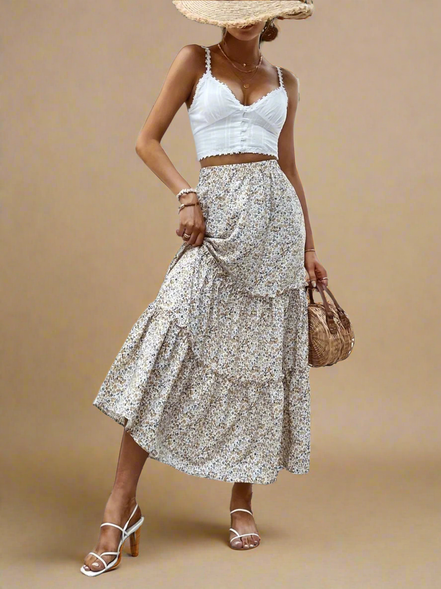 Frill Tiered Printed Skirt