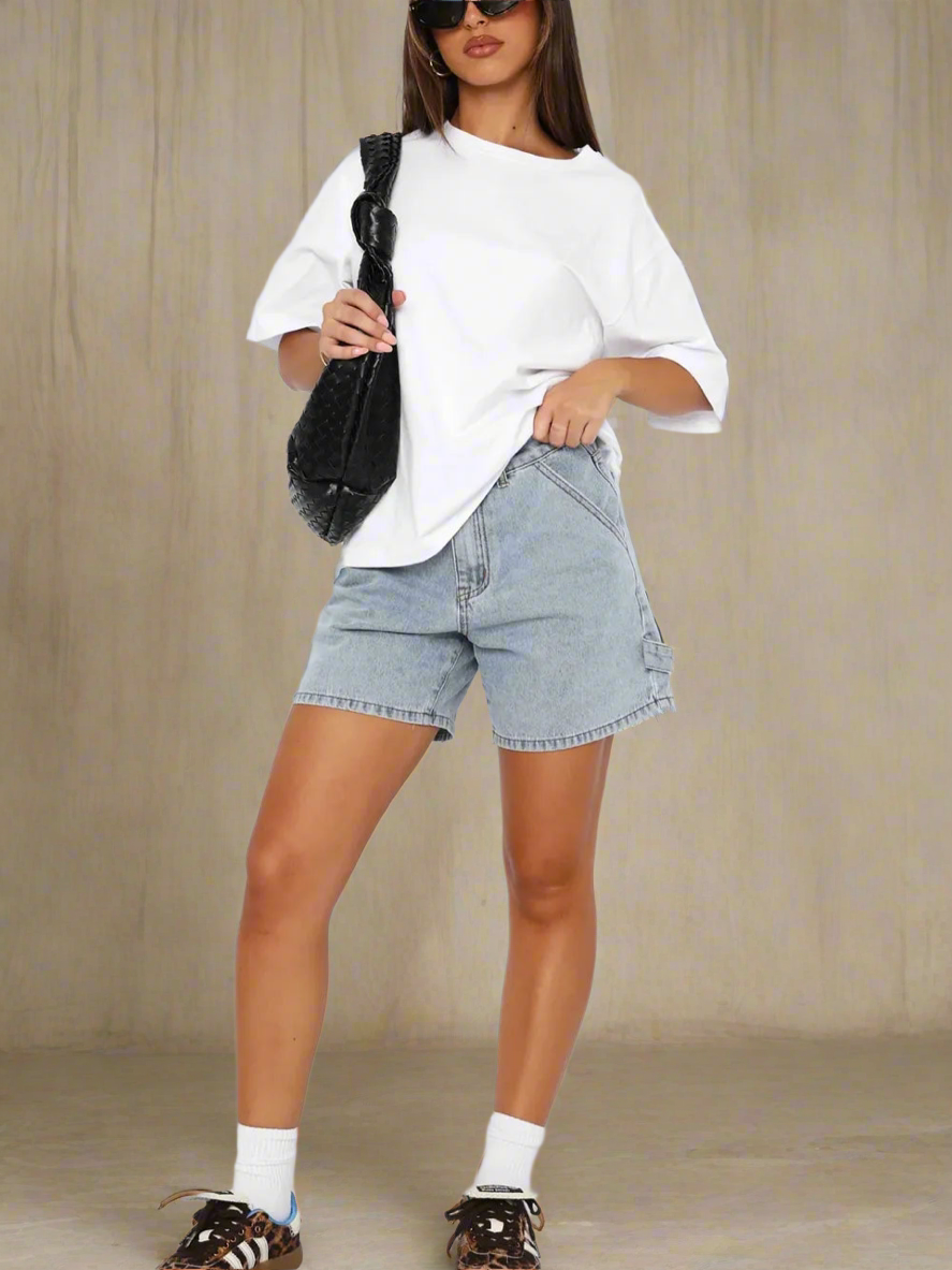 Washed High Rise Denim Shorts