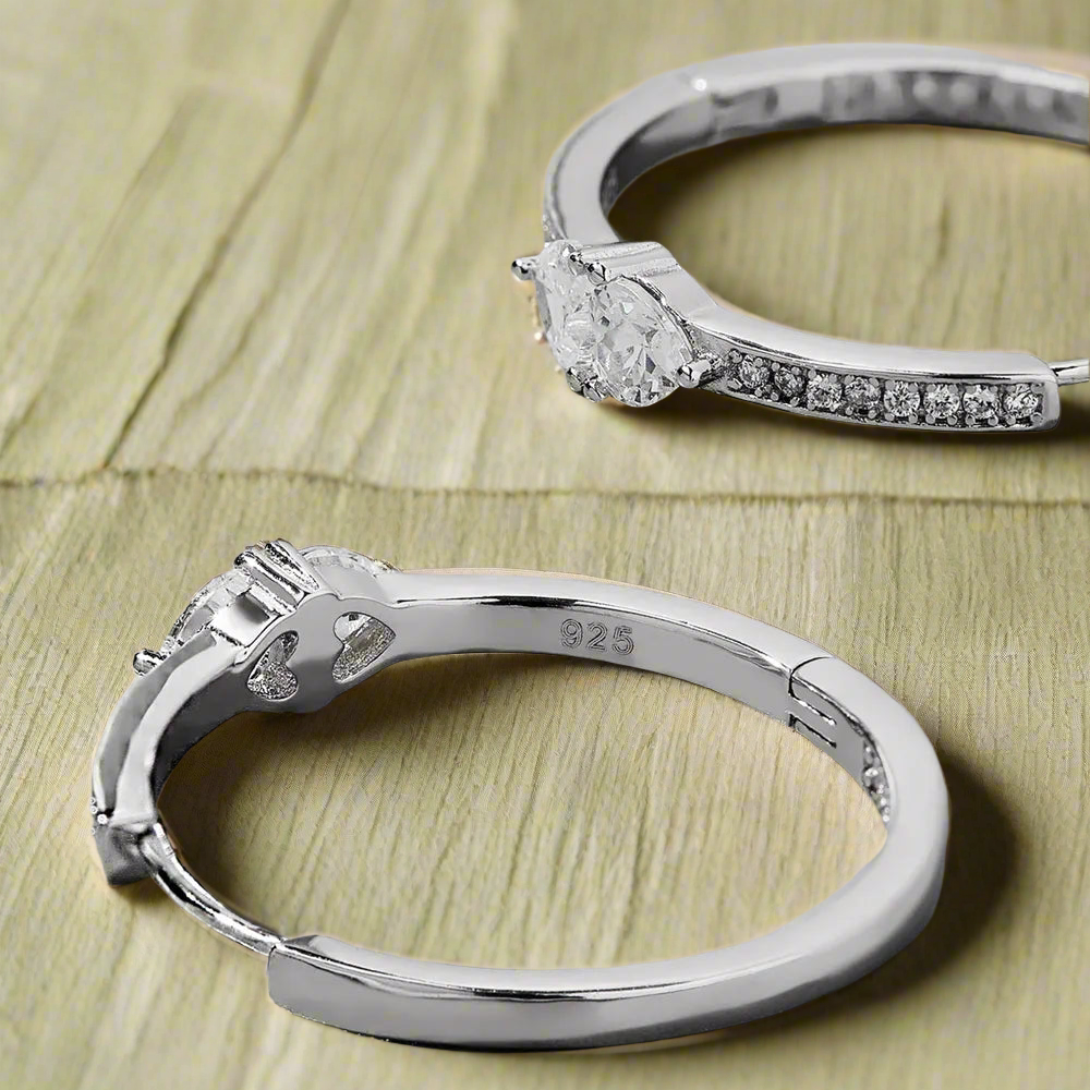 Graceful Gleam – Sterling Silver Zircon Hoop Earrings
