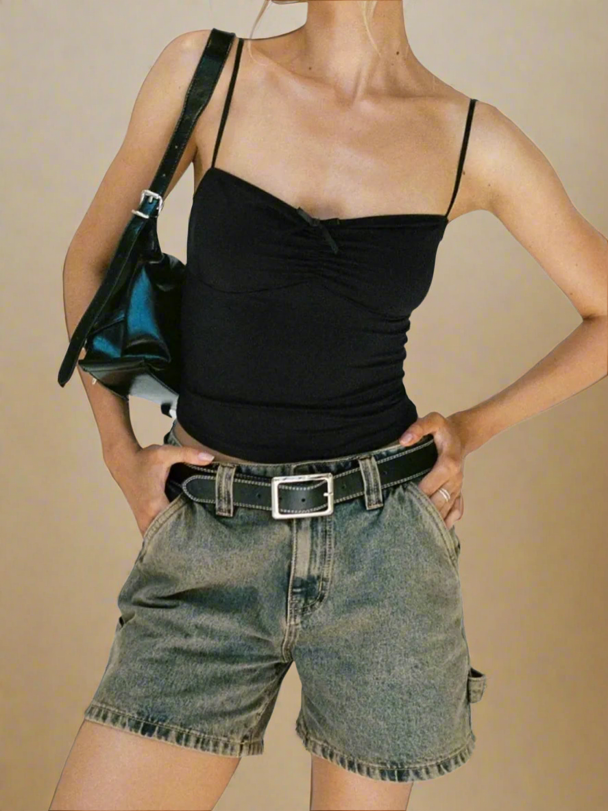 Washed High Rise Denim Shorts