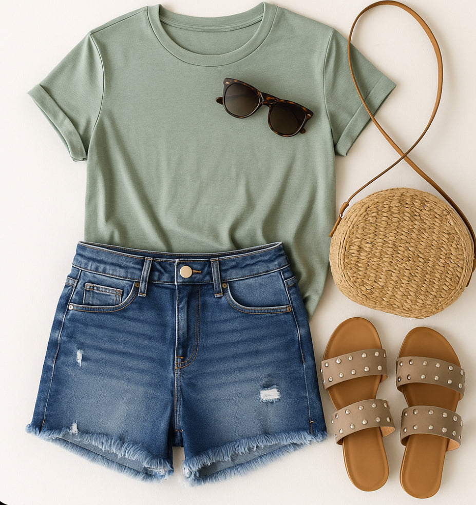 RISEN Full Size Low Rise Frayed Denim Shorts Plus Size