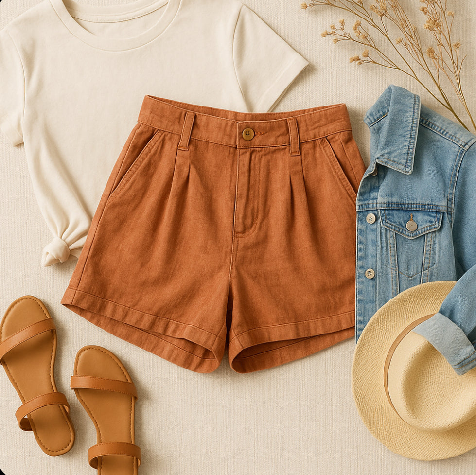 HYFVE High Waist Pleated Linen Shorts