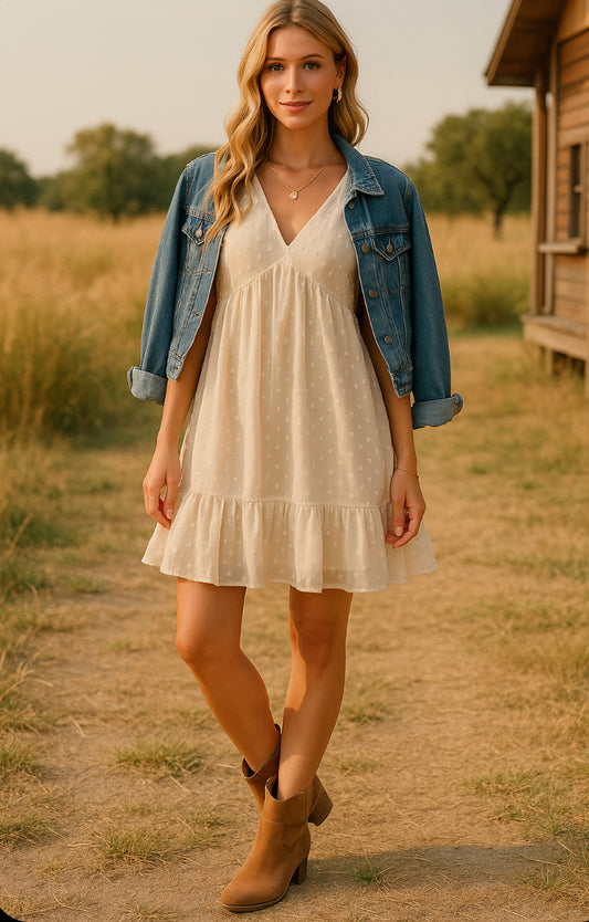 Ruffled Hem Swiss Dot Mini Dress