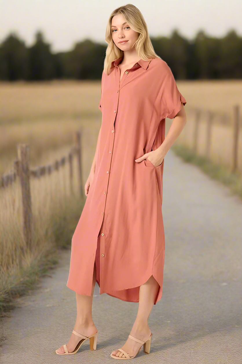 Rust Canyon Midi Shirt Dress