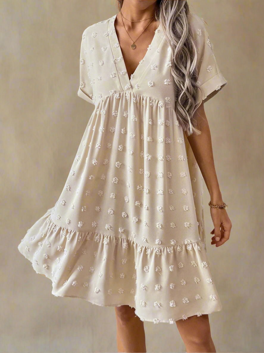 Ruffled Hem Swiss Dot Mini Dress