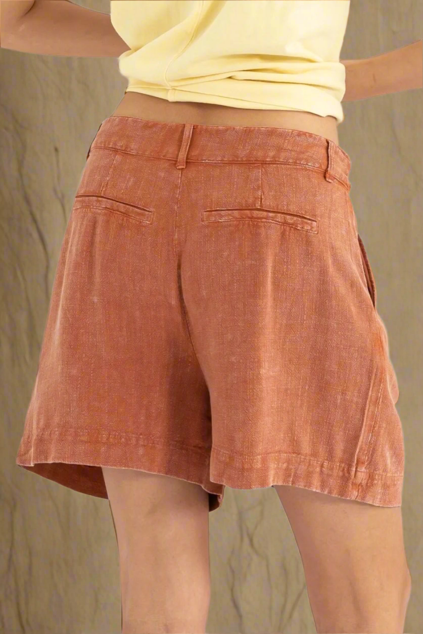 HYFVE High Waist Pleated Linen Shorts