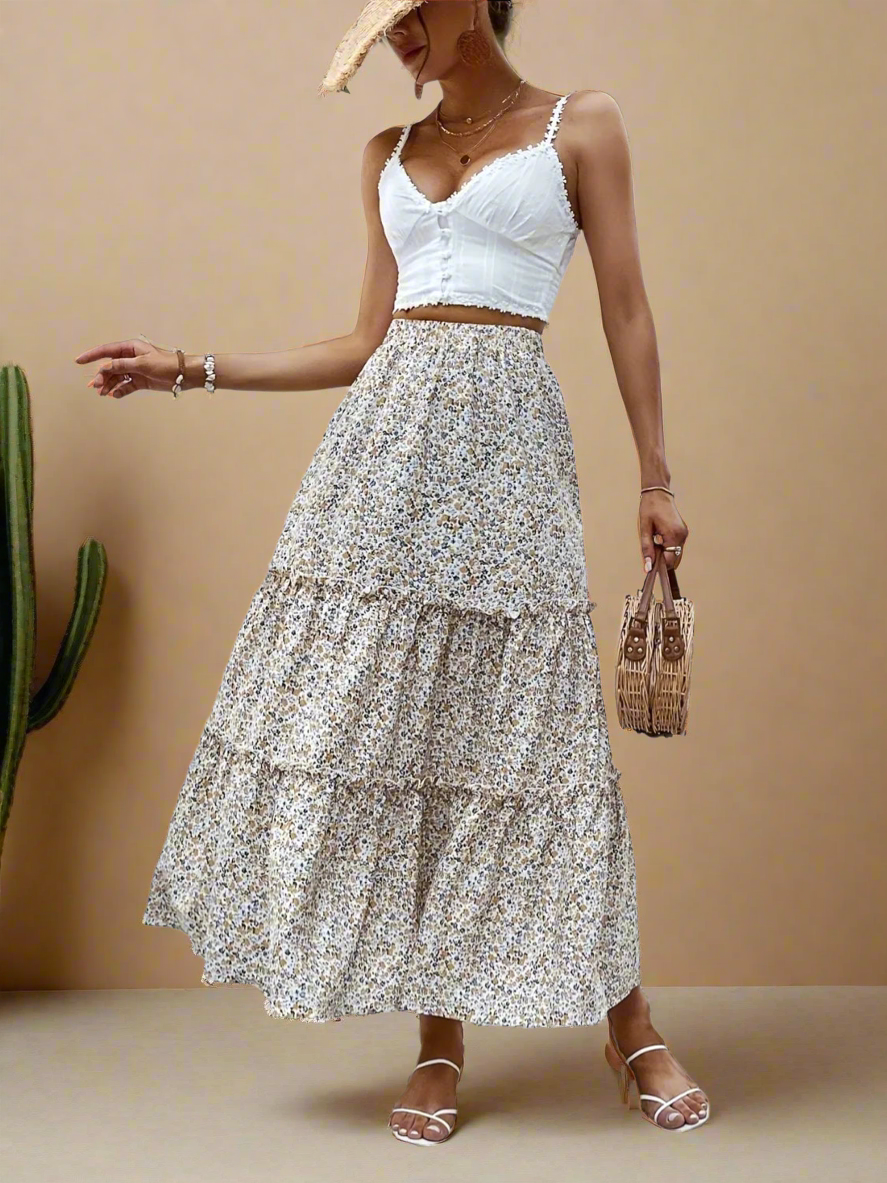 Frill Tiered Printed Skirt