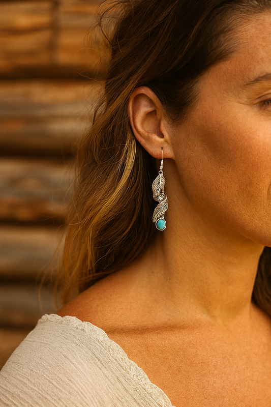 Turquoise Trails Leaf Earrings
