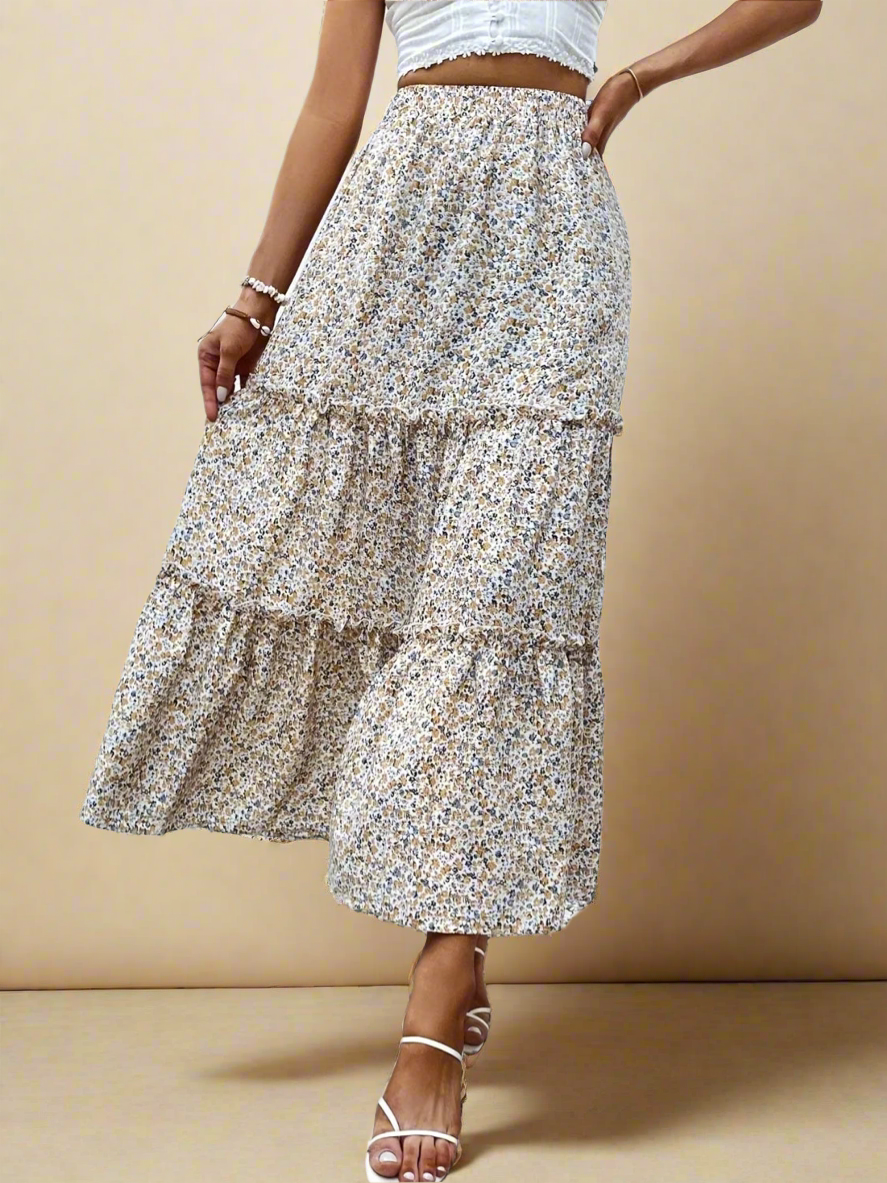 Frill Tiered Printed Skirt