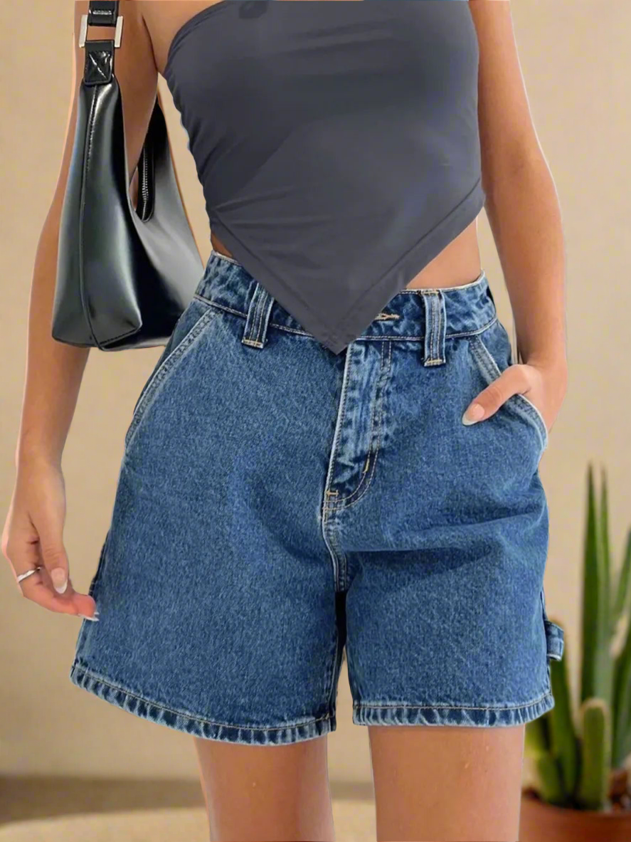 Washed High Rise Denim Shorts