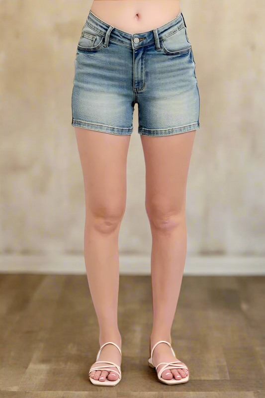 Judy Blue Full Size V-Front Vintage Wash Shorts Plus Size