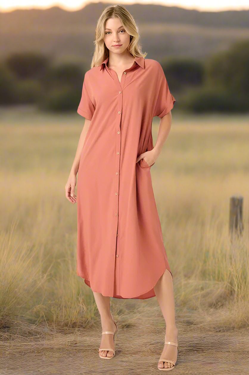 Rust Canyon Midi Shirt Dress