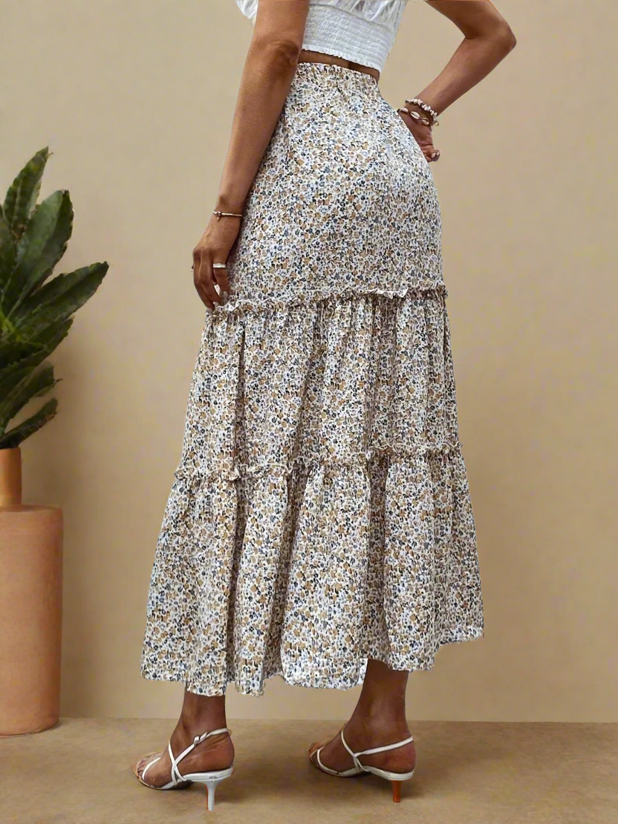 Frill Tiered Printed Skirt