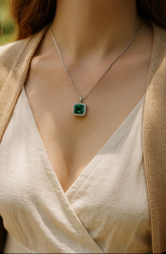 Emerald Rectangle Pendant Necklace