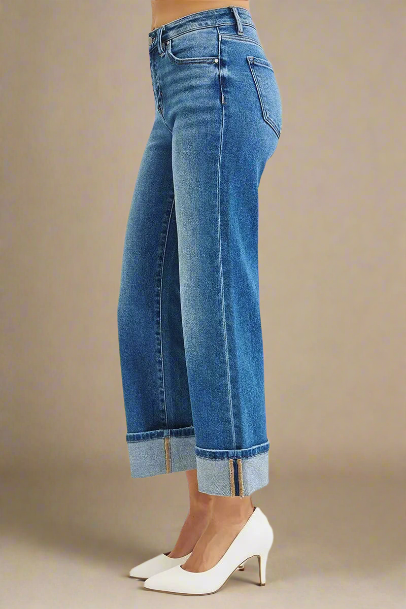 RISEN Full Size Mid Rise Crop Straight Cuffed Jeans Plus Size