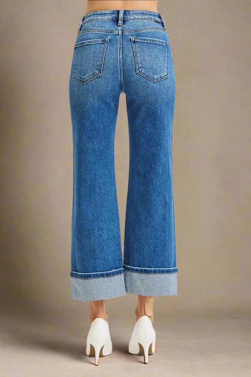 RISEN Full Size Mid Rise Crop Straight Cuffed Jeans Plus Size