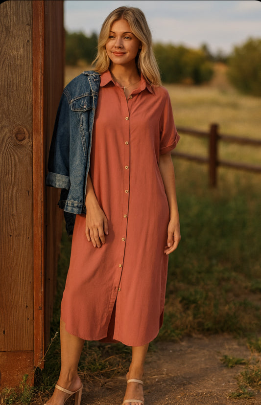 Rust Canyon Midi Shirt Dress