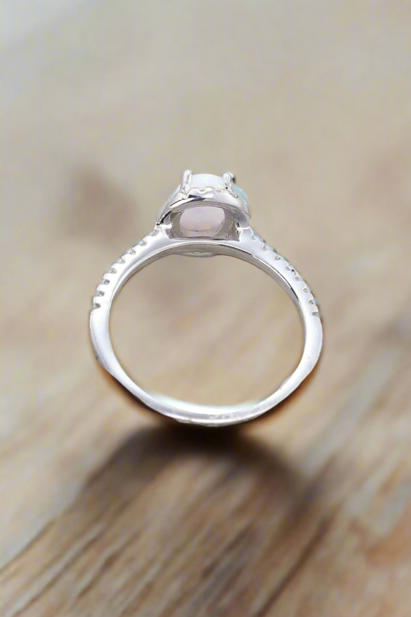 Celestial Glow - Sterling Silver Opal Halo Ring
