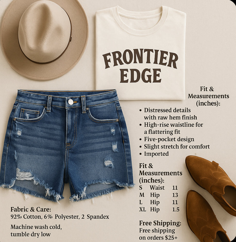 RISEN Distressed Raw Hem Denim Shorts