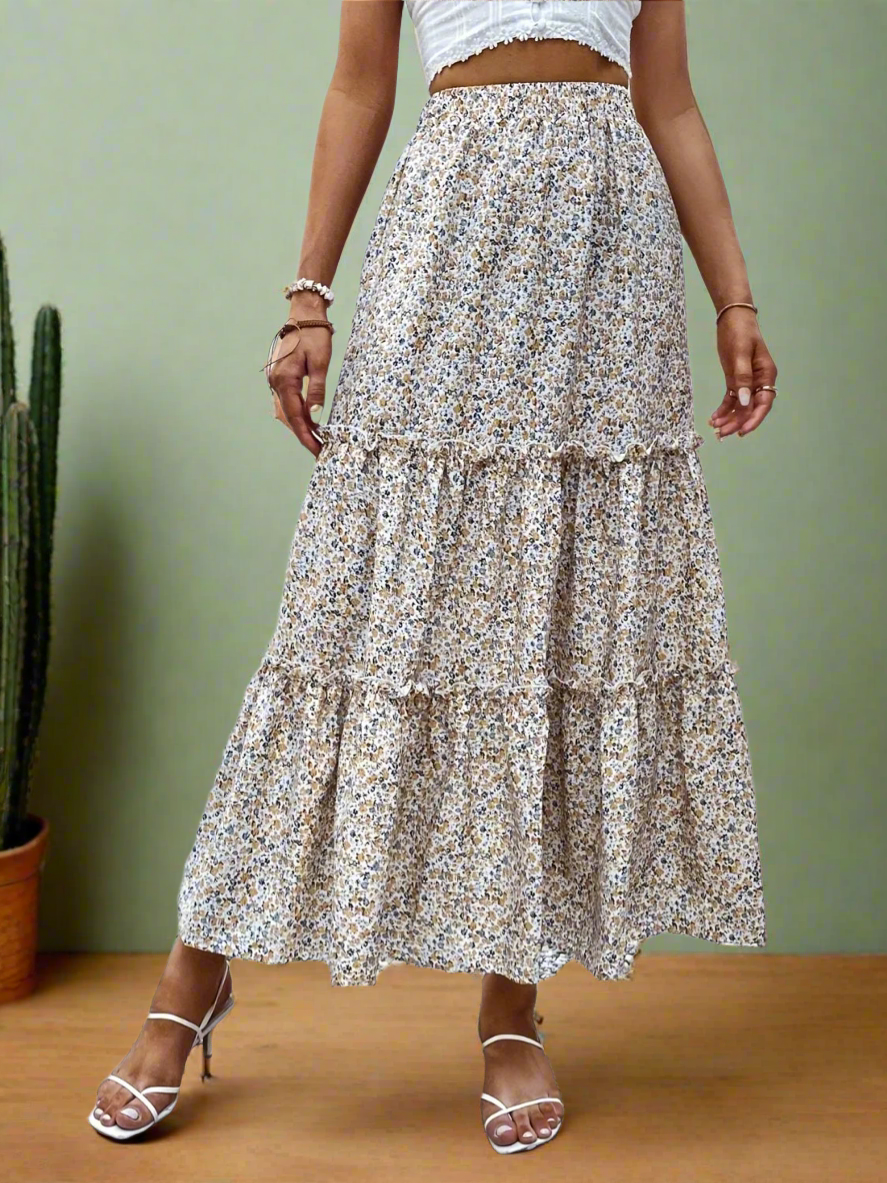 Frill Tiered Printed Skirt