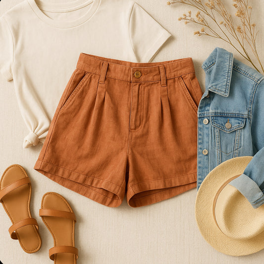 HYFVE High Waist Pleated Linen Shorts