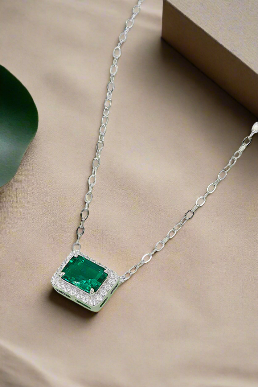Emerald Rectangle Pendant Necklace