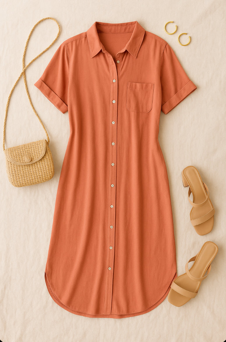 Rust Canyon Midi Shirt Dress