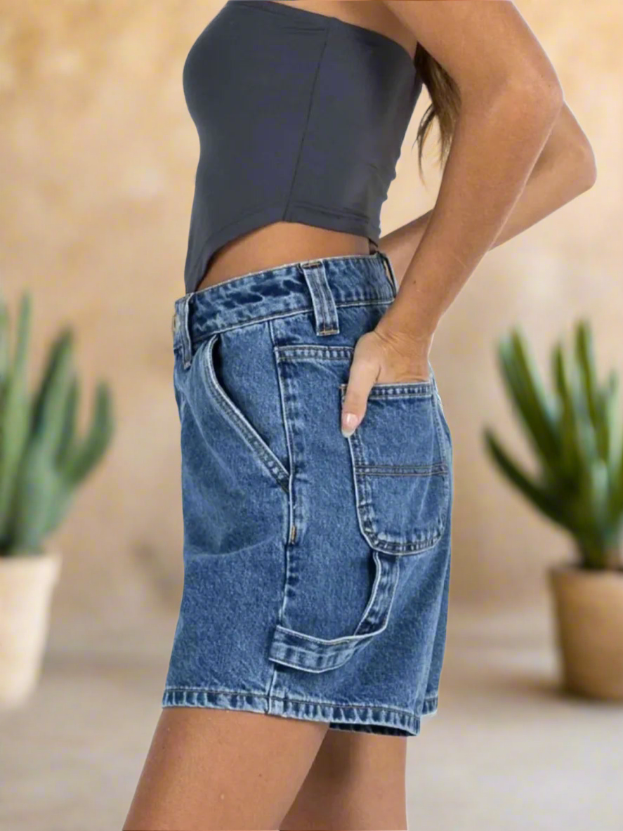 Washed High Rise Denim Shorts