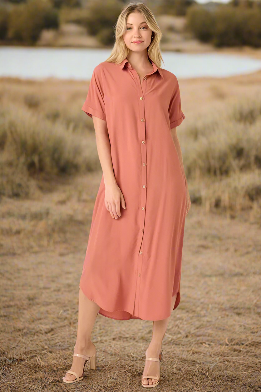 Rust Canyon Midi Shirt Dress
