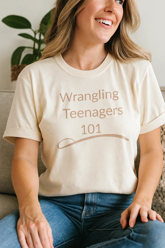 Wrangling Teenagers 101 Unisex T-Shirt, Parenting Humor Tee, Funny T-Shirt for Moms and Dads, Gift for Parents, Casual Wear